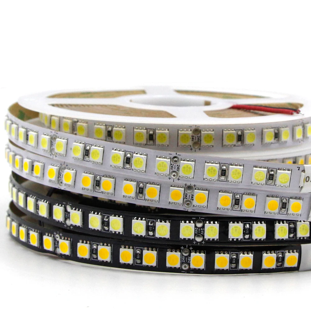 5 м Водонепроницаемая светодиодная лента 5050 SMD 600 светодиодный s гибкий 120 светодиодный/М лента Черная печатная плата 12 В для внутренней кухни теплый белый/rgb