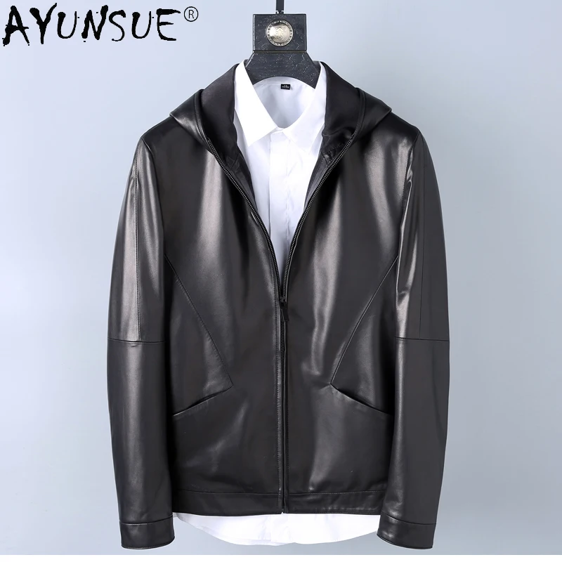 

AYUNSUE 2020 New Men Clothing Sheepskin Genuine Leather Jacket Men's Clothes Hooded Jackets Autumn Male Coat Ropa Hombre LXR475