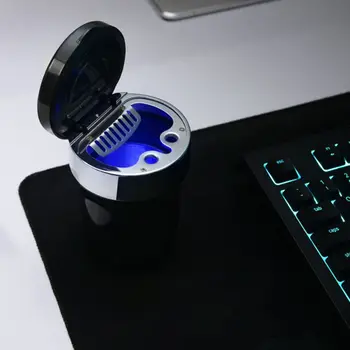 

Hot Portable Auto Car Truck LED Cigarette Smoke car Ashtray Blue LED Light Smokeless Ashtray Cigarette Holder Anti-slip Rubber