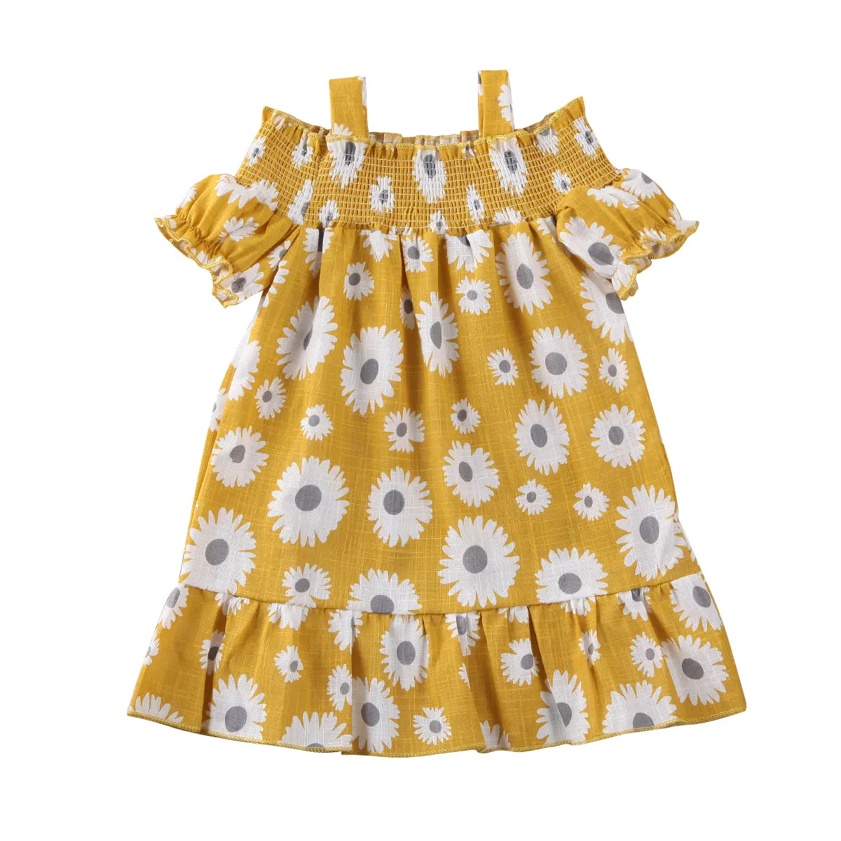1-6Y Summer Toddler Kids Baby Girl Dress Clothes Yellow Floral Off Shoulder Mini A-Line Outfits | Детская одежда и обувь