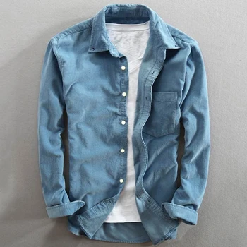 

Men Corduroy Cord Shirts Casual Long Sleeve Retro Collar Tops Cardigan Coats JL