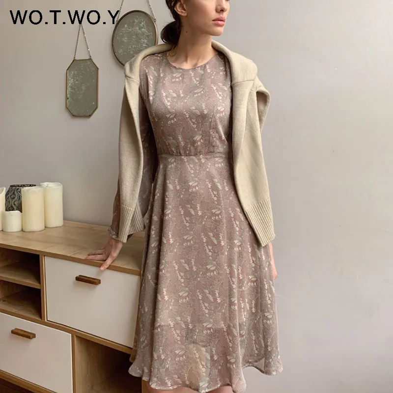 WOTWOY Vintage Floral Print Long Dresses Women 2020 Autumn Classic Mid-Calf Dress Woman Button O-Ncck A-Line Dress Lady Bing New WOTWOY Vintage Floral Print Long Dresses Women 2020 Autumn Classic Mid-Calf Dress Woman Button O-Ncck A-Line Dress Lady Bing New