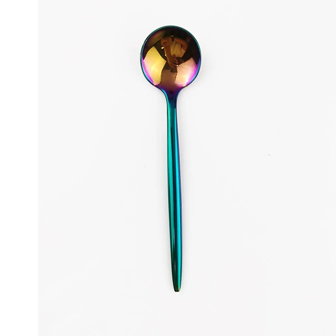 Роскошный Радужный набор посуды 304 столовые приборы из нержавеющей стали Черное золото столовое серебро нож вилка обеденная ложка столовые приборы набор посуды - Цвет: Rainbow Tea spoon