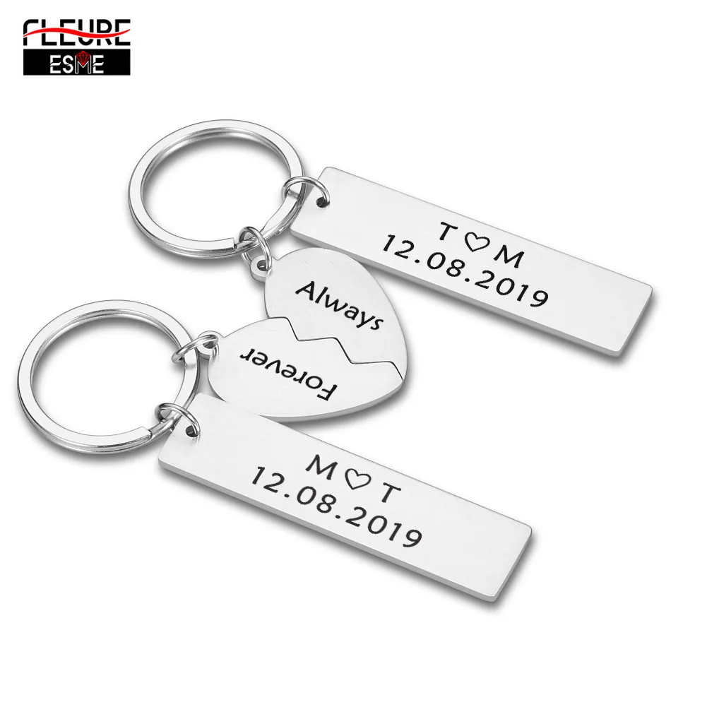 Par de llaveros personalizados para pareja, regalos para pareja, pareja, novio, novia, San Valentín, con dos iniciales