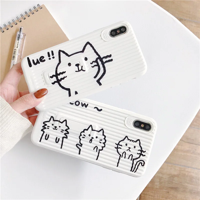 

Cute Cat phone Case For iphone 6 6s 7 8 plus Back Cover For iphone X XS Max XR Cute Cartoon Soft Cases With Stand Holder Capa