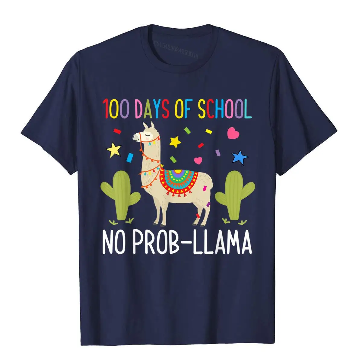 Happy 100 Days Of School No Probllama Shirt Llama Alpaca__A10189navy