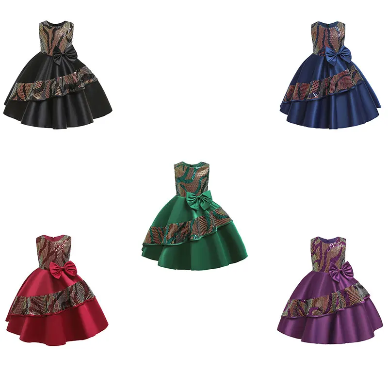 

Kids Girls Sequins Bowknot Sleeveless Dress Pageant Robes Formal Princess Performance Dresses