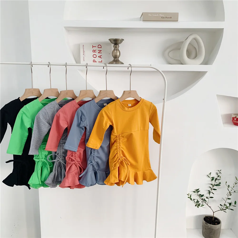 Одежда для маленьких девочек, платье, платье с бантом в Корейском стиле для девочек, модные хлопковые осенние платья для девочек