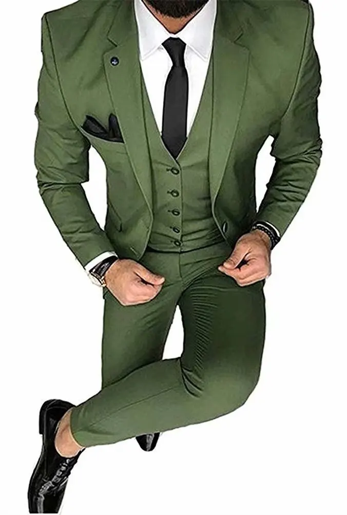 Olive Green Модный мужской зеленый приталенный Блейзер из 3 предметов, Классические Вечерние смокинги для жениха(Блейзер+ жилет+ брюки), новинка - Цвет: Olive Green