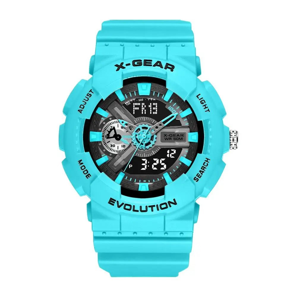 X-GEAR бренд 3796, часы для мужчин, спортивный светодиодный, цифровой, мужские часы, s часы, Топ бренд, Роскошные, Relogios Masculino Montre Homme - Цвет: Небесно-голубой