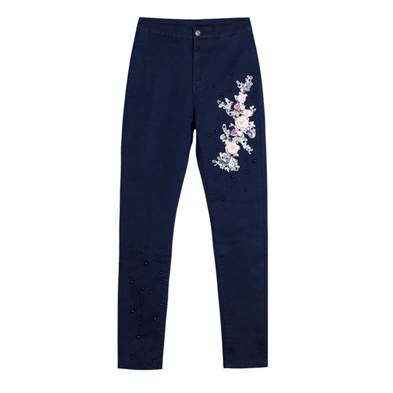 Fashion New High Waist Jeans for Women Pearl embroidery Slim Stretch Denim Jean Bodycon Belt Bandage Skinny Push Up Jeans Woman