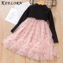 Keelorn/весенне-зимнее платье для девочек платья в горошек с длинными рукавами для девочек детское Повседневное платье принцессы Повседневные детские платья для девочек