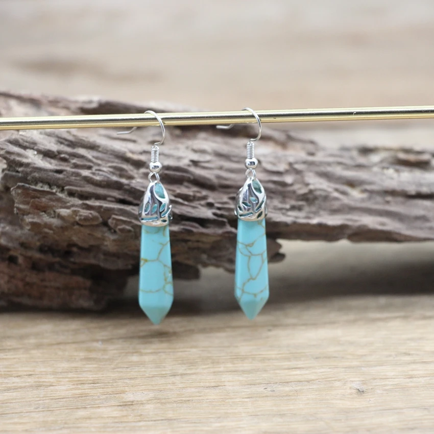 Natural Stone Hexagonal Quartz Hook Earring Healing Crystal Point Women Gift Dangle Earring Reiki Amethysts Lapis Jewelry QC7001