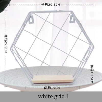Minimalist Metal Wall Hangings Racks with Wooden Board Chic Flower Pots Storage Racks Nordic Decor Desktop Organizer Basket - Цвет: White Grid L