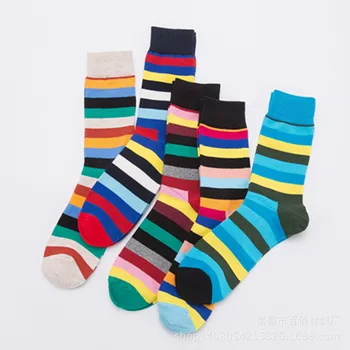 

High Socks Happy Women Cotton Woman Sox Striped Colorful Thin Sock Creative Ladies Comfortable Spring Autumn Trendy Lady Meias