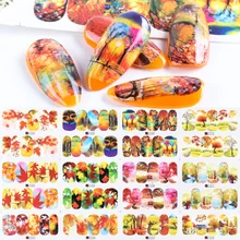 12 шт. наклейки для ногтей Стикеры осень кленовый лист водная наклейка Слайдеры для Лайк для дизайна ногтей Декор фольги набор полное покрытие советы LAA1203-1210