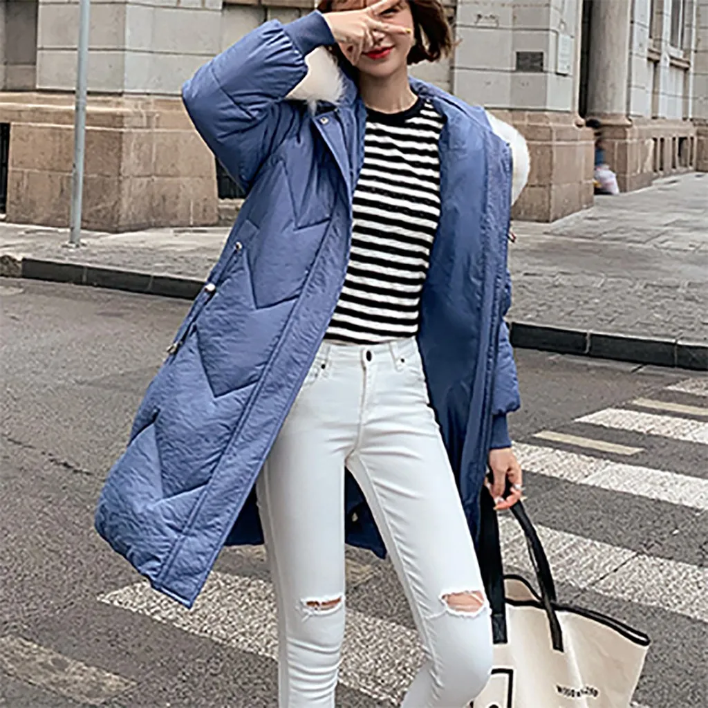 Women Down Jacket With Fur Hooded Long Coat Cotton Padded Warm Parka Womens Parkas Warm Hooded Women Outerwear Parka