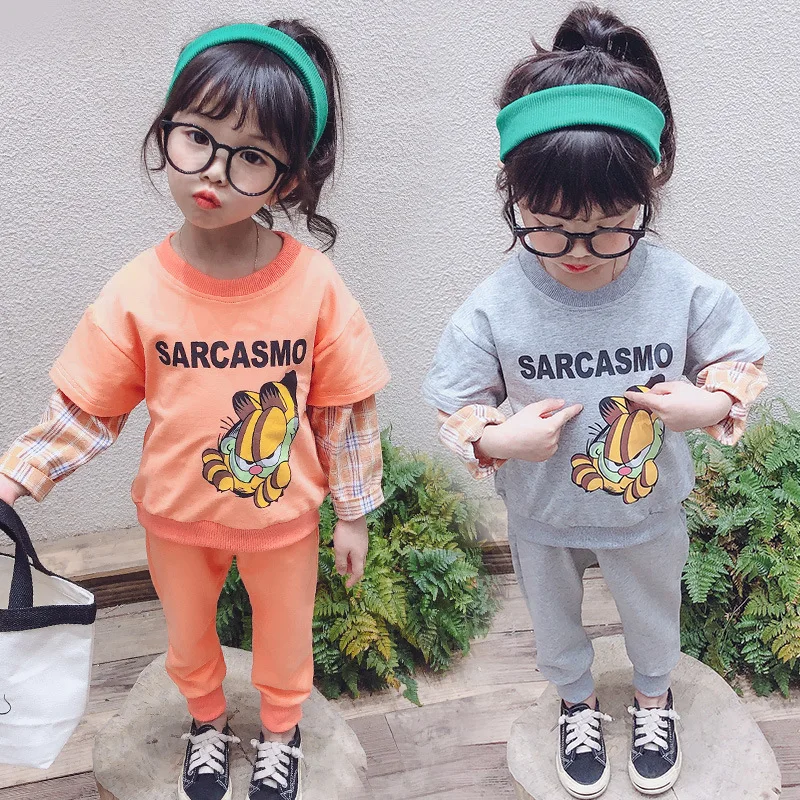 

Childrenswear GIRL'S Spring Clothing Children Plaid Stitching Set 2020 Girls Korean-style New Style Two-Piece Set