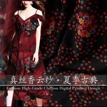 

2style Silk digital printing fabric bag coat dress sewing patch textiles diy polyester tissu cloth fabric C918