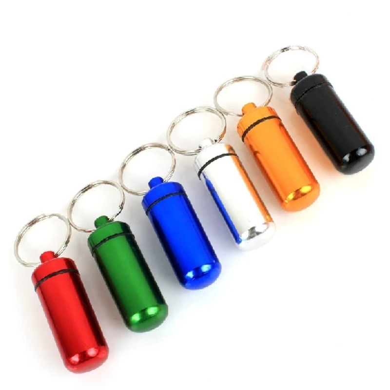 

6Pcs Small Pill Tablet Medicine Storage Box Bottle Container Keychain Waterproof Aluminum Pill Box 6 Colors