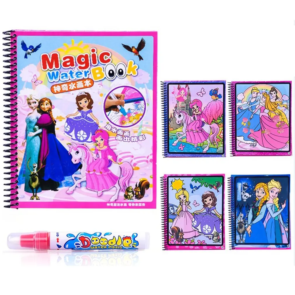 Magic Water Drawing Book Kids Painting Book Water Coloring Book Painting Board Children Drawing Early Educational Toy - Цвет: Princess world