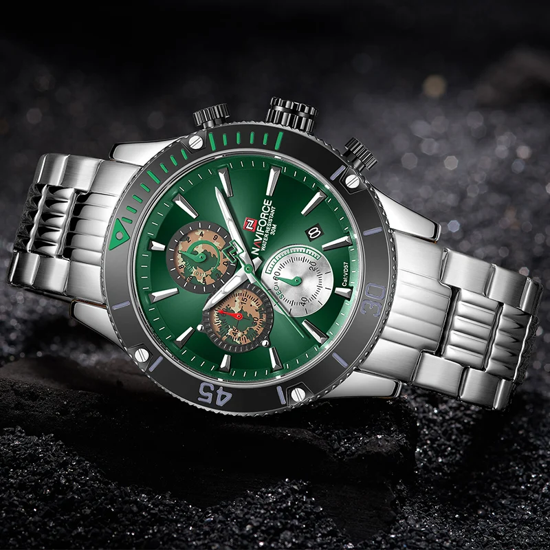 Men Watches NAVIFORCE Top Brand Stainless Steel Quartz Watch Men Chronograph Military Sport Clock Wrist Watch Relogio Masculino
