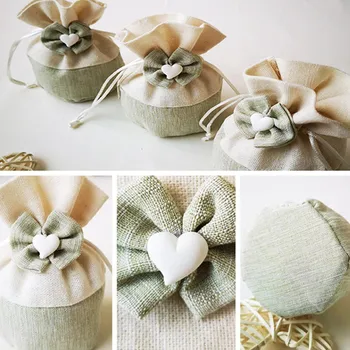 

5PCS Linen Jute Drawstring Gift Bags Sacks Party Favors Packaging Bag Wedding Christmas Candy Dragees Gift Bags Party Supplies