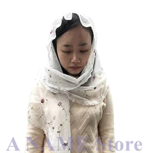 Черная и слоновая кость Длинная женская цветочная кружевная Часовня вуаль для церкви Мантилья латинская Массовая повязка на голову шарф wrap Inspired Velo Negra Novia