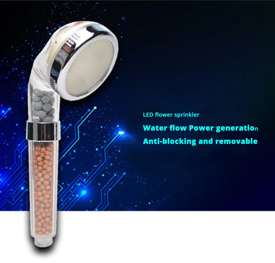 High Pressure Removable Rain Bathroom Sprinklers Filter Balls Spa Water Saving Sprayer Temperature Control Self-held Shower Head
