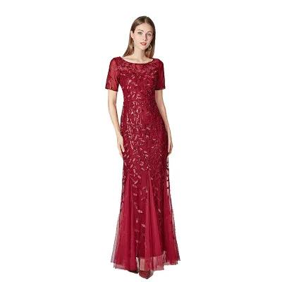 Wine red Вечерние женские платья золотого и винного цвета, 5XL 6XL 7XL размера плюс, бисерные сетчатые банкетные платья с рыбьим хвостом, новинка, модные платья JD117 - Цвет: Wine red