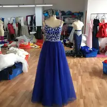 Blue Long Prom Dresses Straps with Sweetheart A-line Floor Length Beaded