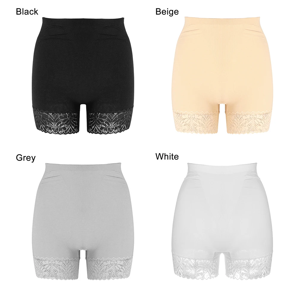 Women High Waist Lace Seamless Safety Pants Fashion Underwear Ice Silk Shorts Safety Slim Summer Beach Safety Pants