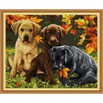 

Everlasting love Three dogs 5 Chinese cross stitch kits Ecological cotton stamped printed 11 14CT DIY New Christmas decorations
