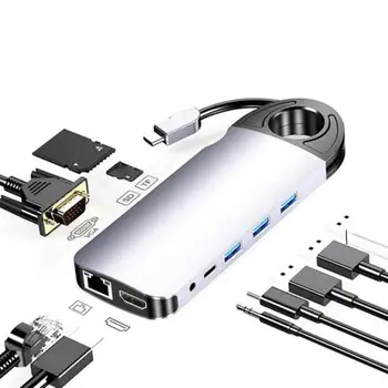 

10 in 1 USB Type C Hub Type-C To HDMI 4K VGA Adapter RJ45 Lan Ethernet SD TF USB-C 3.0 3.5mm Jack Audio Video for MacBook Pro