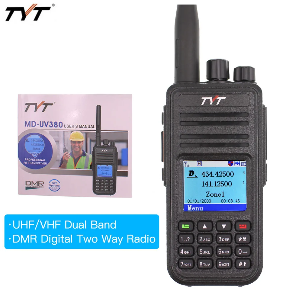 Двухдиапазонная рация TYT MD-UV380 VHF + UHF цифровая DMR двухканальная MDUV380 двухтактный