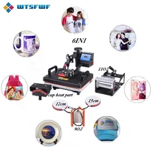 Freeshipping Wtsfwf 30*38CM 6 in 1 Combo Heat Press Printer 2D Sublimation Transfer for Cap Mug T-shirts Plates Printing