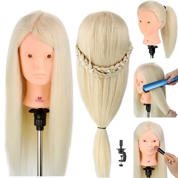 

Dummy Doll Clamp 24 Inch 90% Real Animal Hair Female Mannequin Head Blonde Hairstyles Doll Hairdressing Styling Trainings