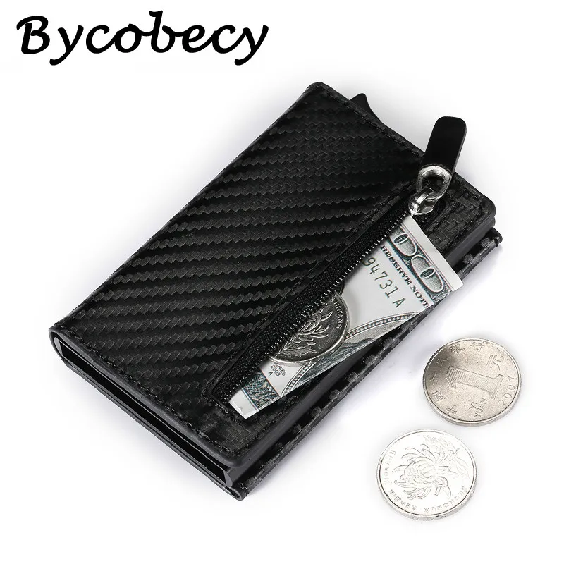 Bycobecy картонный волоконный магнитный держатель для карт, тонкие мужские кошельки, три сложения, RFID Блокировка, тонкий мини-кошелек, маленький металлический кошелек Vallet Walet
