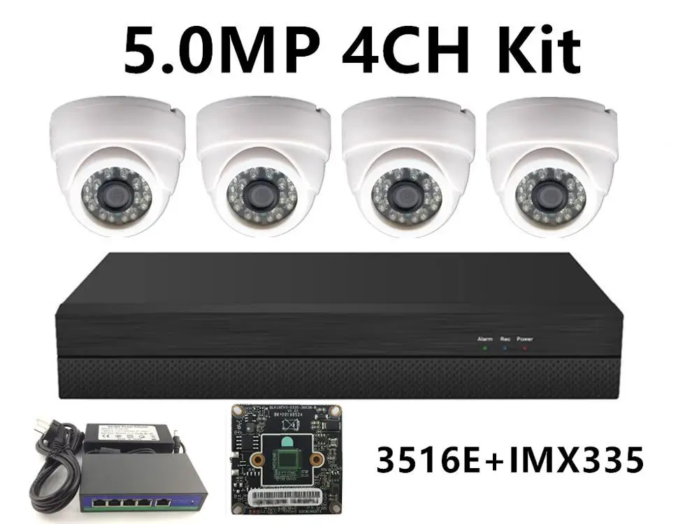 5.0MP 4.0MP 3.0MP 2.0MP 4CH IP комплект видеонаблюдения IP Крытая купольная камера IRC 48V PoE переключатель 8CH* 5MP NVR CMS XMEYE P2P мобильный - Color: 5.0MP 3516E IMX335