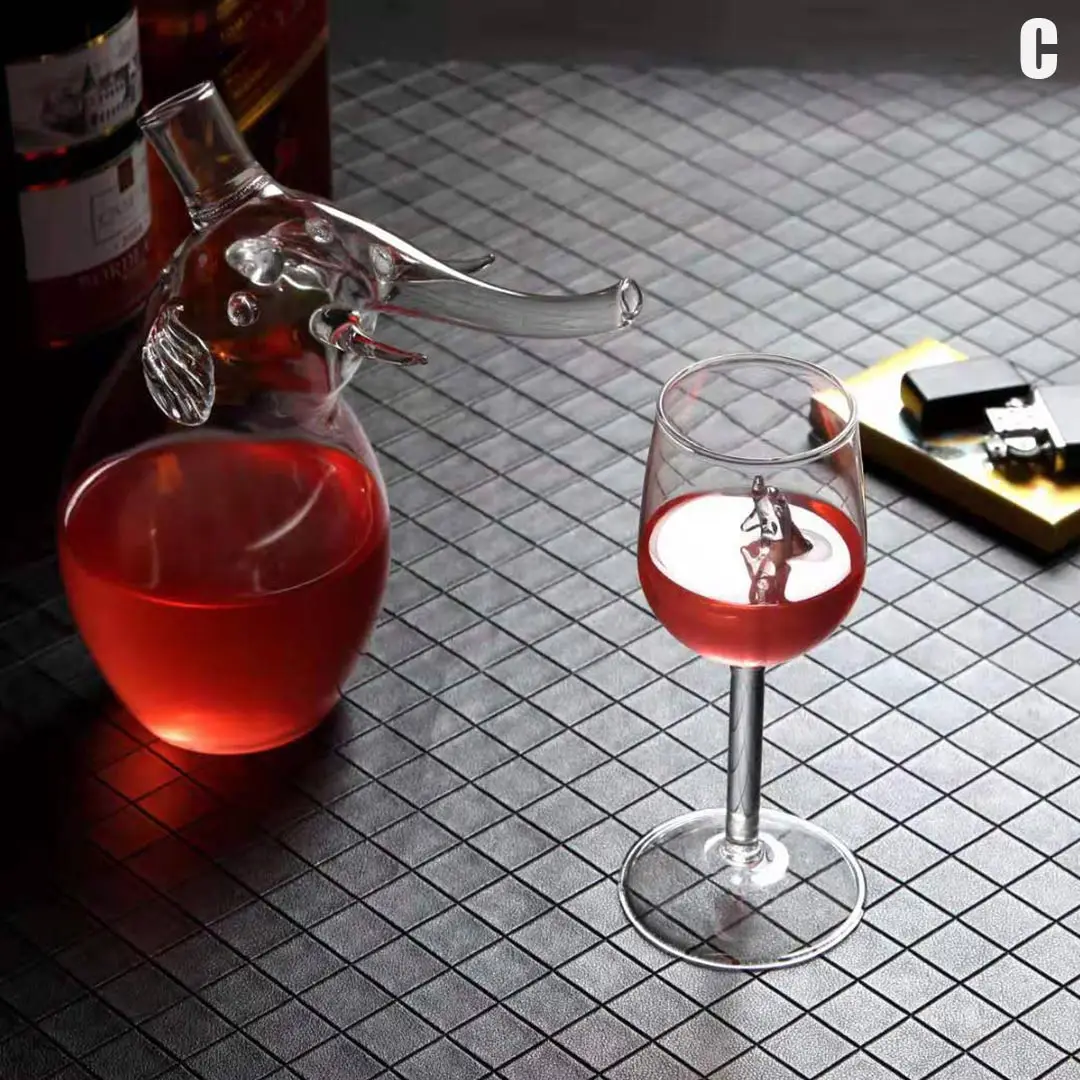 Dolphin Goblet Red Wine Glasses with Dolphin Inside Goblet Crystal Clear Glass for Home Bars Party FP8
