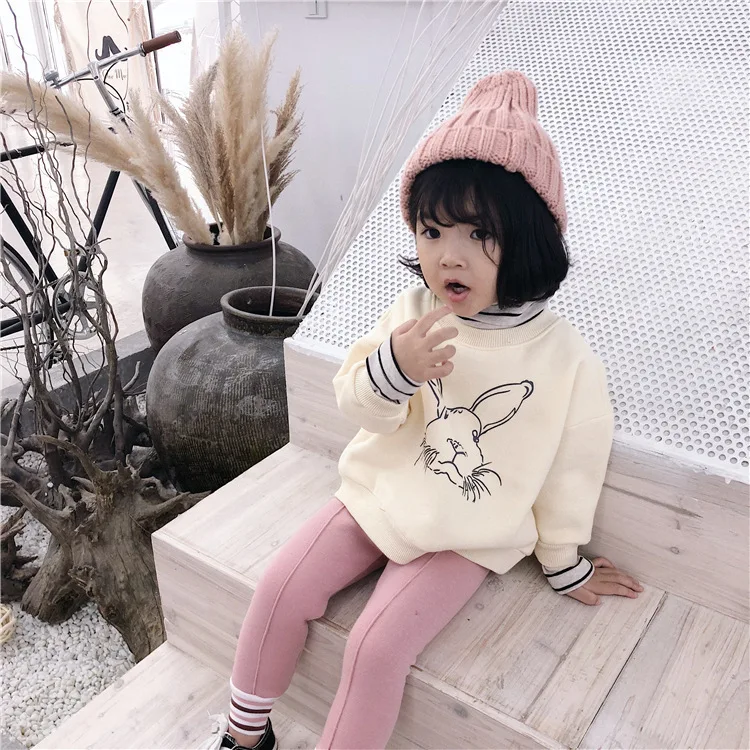 Autumn Winter Baby Girls Sandy Color Thicken Thread Patchwork Skinny Pants Kids All-match Fashion Leggings Render Pants