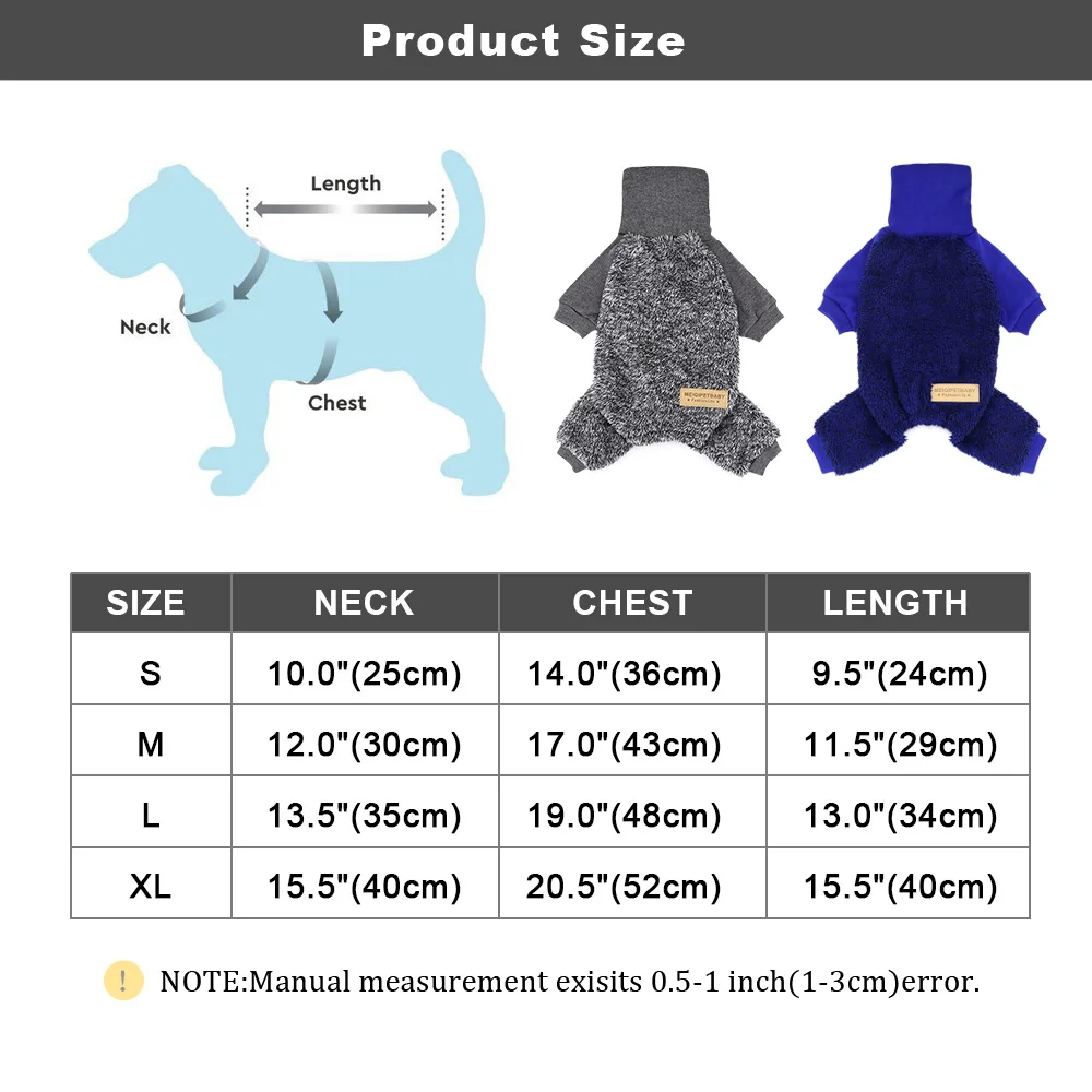 Warm Autumn and Winter Jumpsuit for Pet Dogs in Blue or Gray
