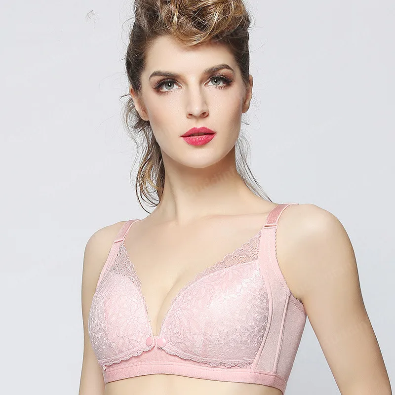 pink Бюстгальтер для кормящих мам; кружевной бюстгальтер без косточек для беременных женщин; Бюстгальтер для кормления грудью; Бюстгальтер для кормления; Открытая кнопка; застежка спереди; беспроводной бюстгальтер - Цвет: pink