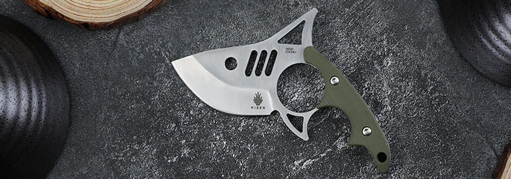 Shark Tooth N690 Black Carbon Fiber Handle 2.8 inch - Kizer