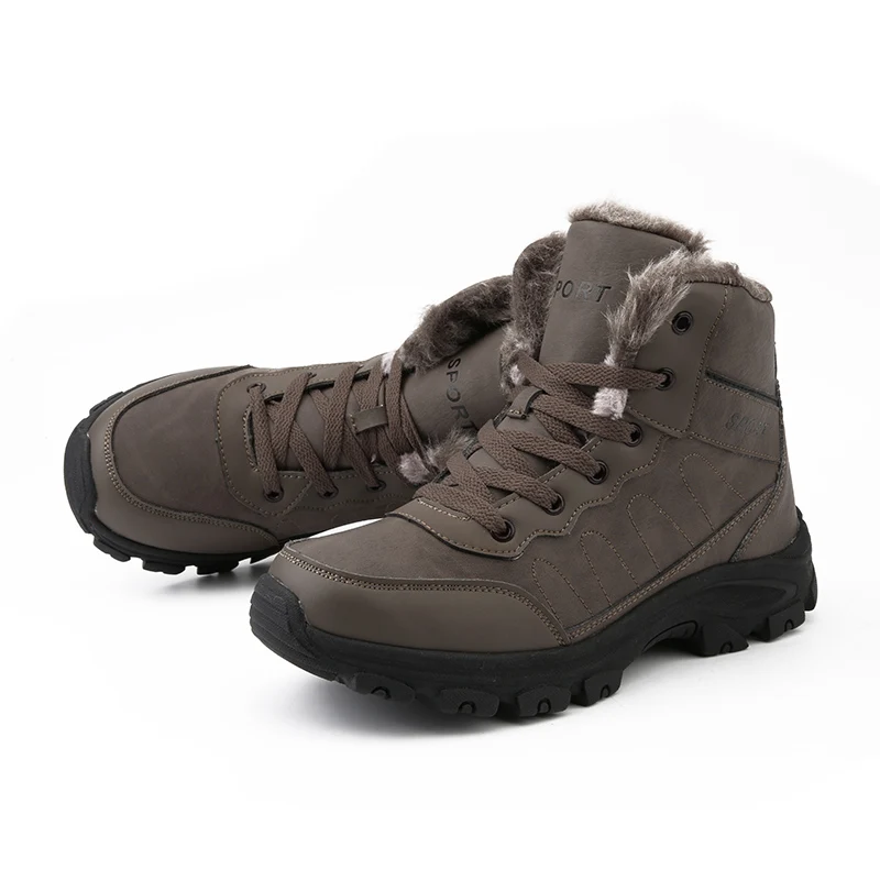 Brand Leather Ankle Snow Waterproof Men Boots Winter Fur Snow boots Plush Warm Male Casual Boot Sneakers Outdoor Boots