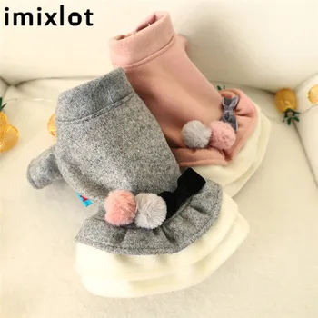 

Imixlot Pet Autumn and Winter Thickening Princess Skirt Double Colored Fluffy Balls Bowknot Woolen Dress Tdddy Dogs Clothes