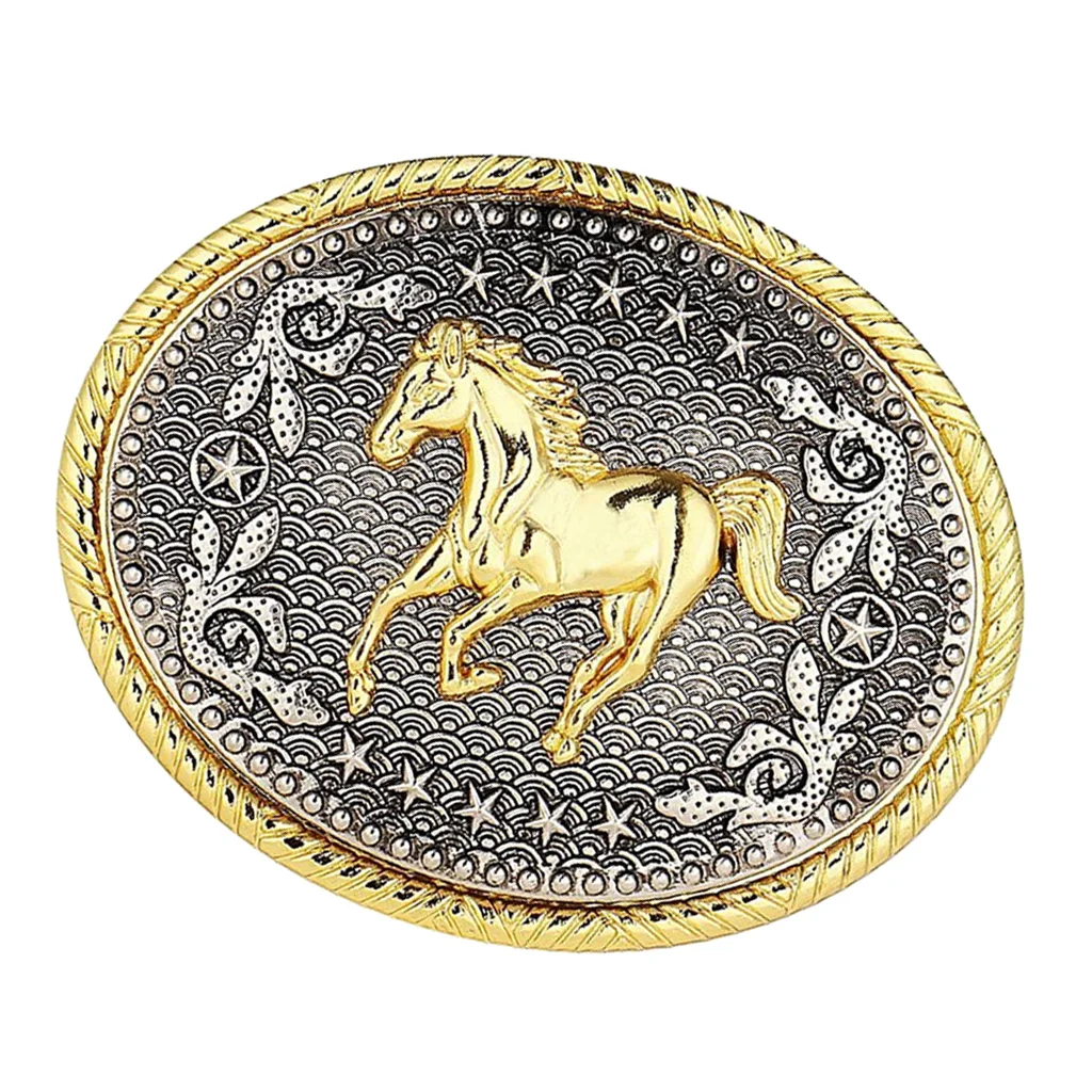 Rodeo Oval Floral Animal Horse Racing Belt Buckle Men Western Cowboy Buckle