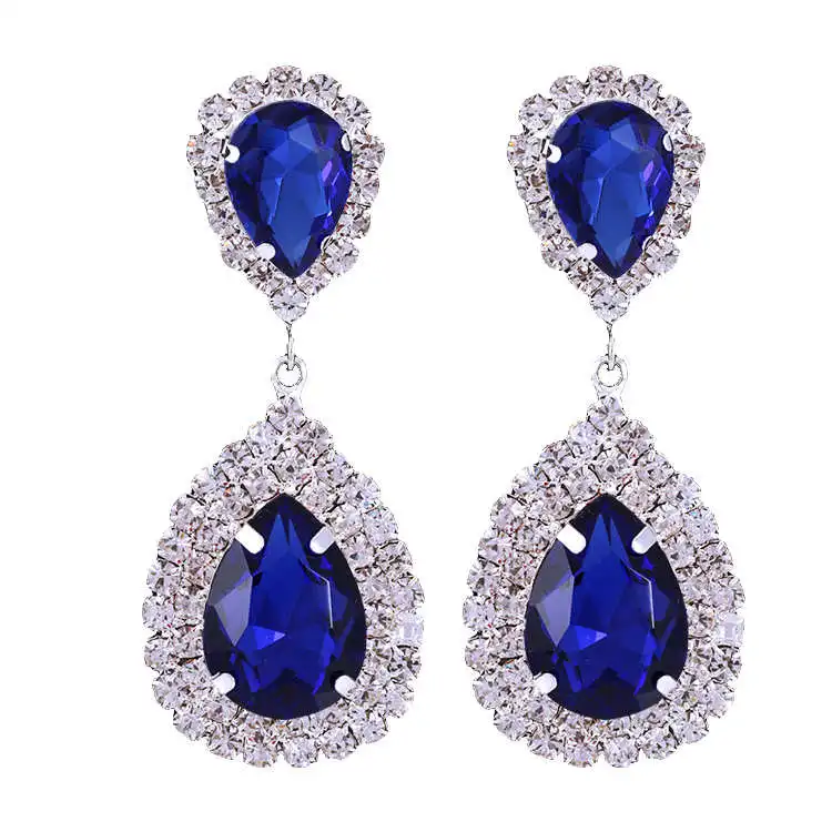 EH003Blue Minlover Siver цветные Серьги-капли для невесты для женщин, каплевидные Стразы, большие висячие серьги, модные свадебные ювелирные изделия MEH003 - Окраска металла: EH003Blue