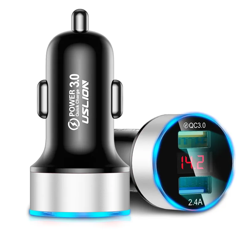 Silver USLION 3A Mini Dual USB Автомобильное зарядное устройство для iPhone 11 XS MAX USB быстрая зарядка для мобильного телефона адаптер для samsung Xiaomi - Тип штекера: Silver