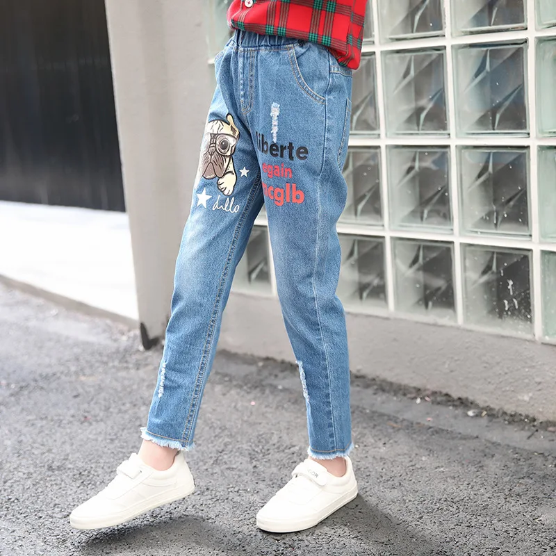 Детская одежда для девочек; коллекция года; сезон осень-зима; модные новые стильные повседневные брюки с рисунком щенка для больших мальчиков